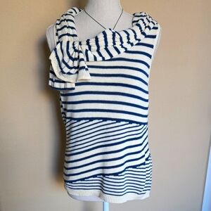 Anthropologie Sparrow Sleeveless Stripe Drape Neck Detail Sweater Tank EUC - L